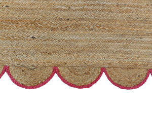 Natural Jute Scallop Rug with Pink Edge