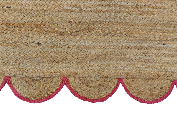 Natural Jute Scallop Rug with Pink Edge