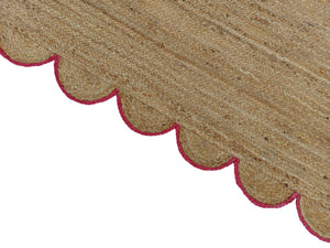 Natural Jute Scallop Rug with Pink Edge