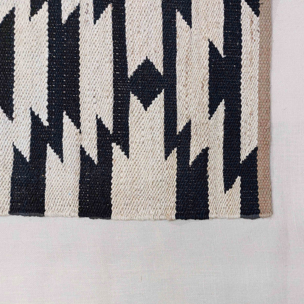 Handwoven Natural Black & Ivory Geometric Area Rug, Modern Tribal Flatweave Rug 5'X8' ft