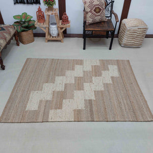 Handwoven Jute Rug 4X6 ft - Living Room Rug, Eco-Friendly Natural Fiber, Vintage Flat weave Hemp Stair Rug