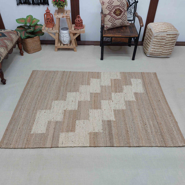 Handwoven Jute Rug 4X6 ft - Living Room Rug, Eco-Friendly Natural Fiber, Vintage Flat weave Hemp Stair Rug