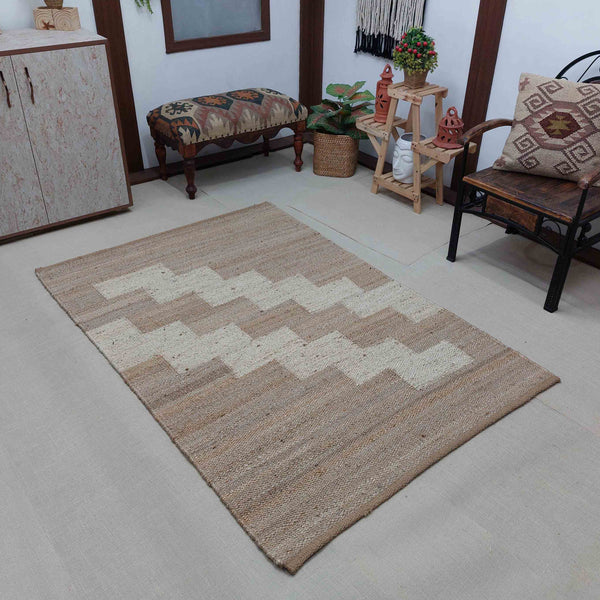 Handwoven Jute Rug 4X6 ft - Living Room Rug, Eco-Friendly Natural Fiber, Vintage Flat weave Hemp Stair Rug