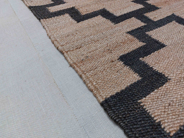 Handwoven Jute Hemp Runner Rug | Black Geometric Area Hallway Rug | Entryway Runner
