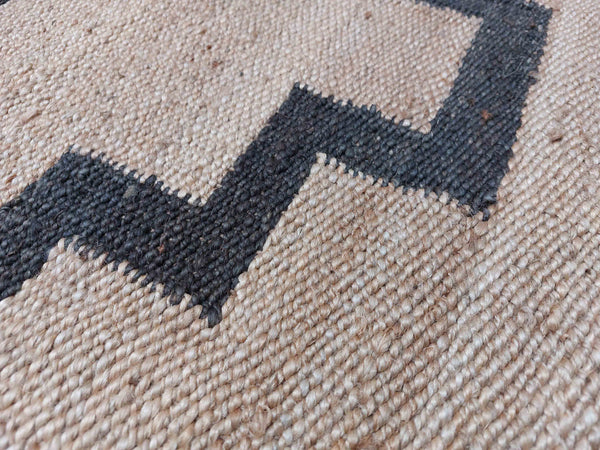 Handwoven Jute Hemp Runner Rug | Black Geometric Area Hallway Rug | Entryway Runner