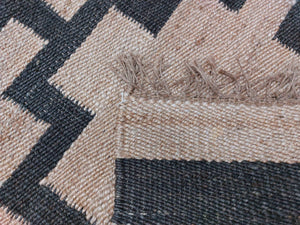 Handwoven Jute Hemp Runner Rug | Black Geometric Area Hallway Rug | Entryway Runner