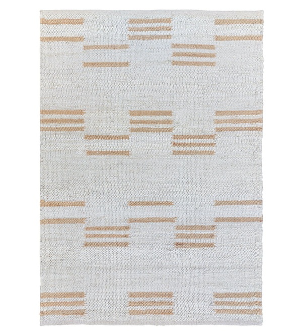 Seedhi Striped Natural Jute Boho Area Rug, Off White