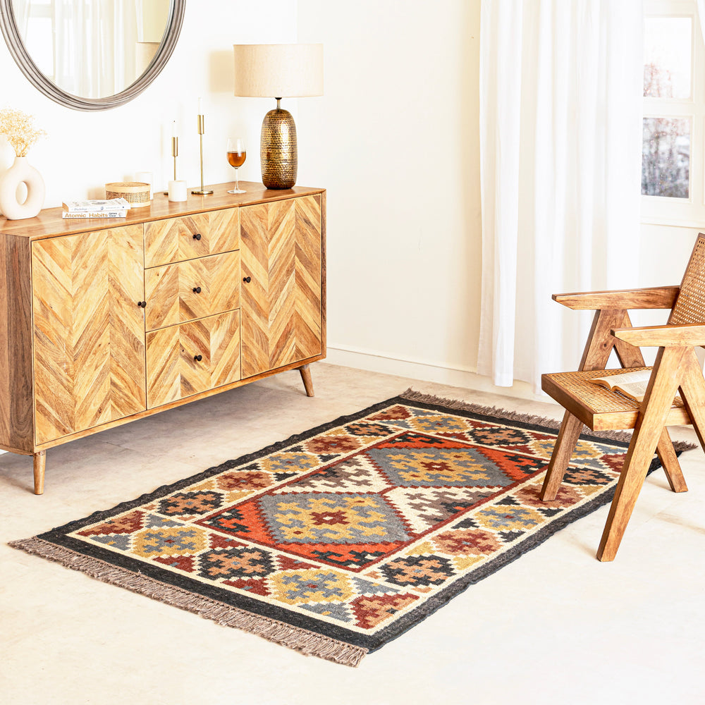 Chitra Jute Wool Rustic Kilim Boho Area Rug