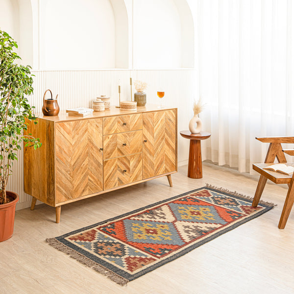 Chitra Jute Wool Rustic Kilim Boho Area Rug