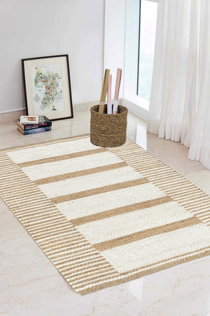 Checkered Stripe Handwoven Jute Rug, Natural Ivory