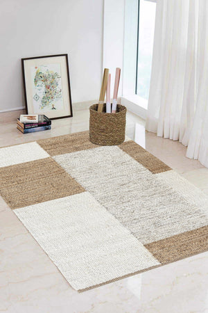 Natural Block Handwoven Jute Rug, Natural Ivory