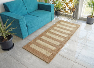 Rustic Jute Hemp Hallway Runner Rug-Natural & Ivory Entryway Rug