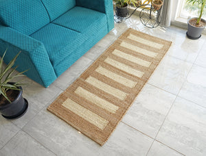 Rustic Jute Hemp Hallway Runner Rug-Natural & Ivory Entryway Rug