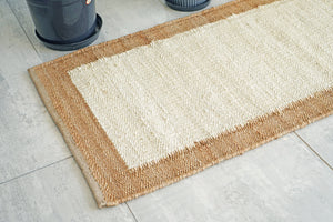 Handwoven Natural Jute Border Runner Rug- Boho Hemp Area Rug 2.5' x 6' ft