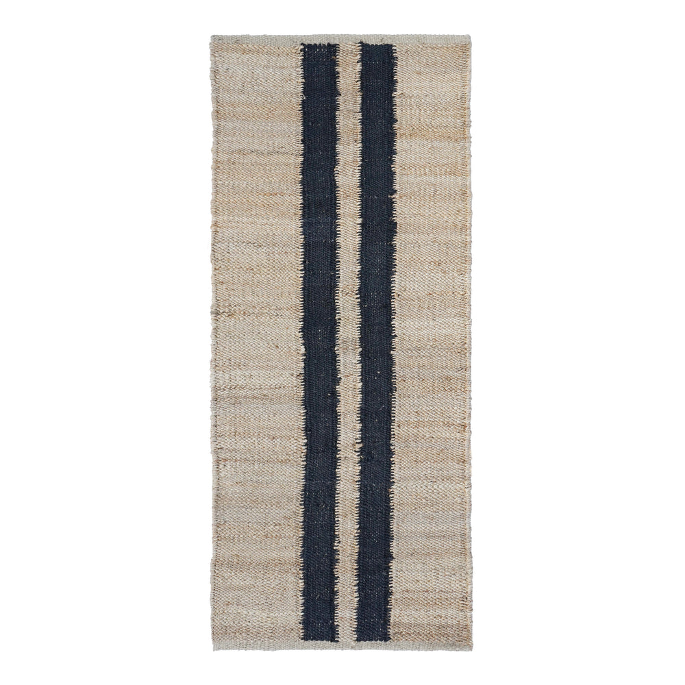 Natural Black Stripe Hallway Runner- Handwoven Jute Hemp Area Rug