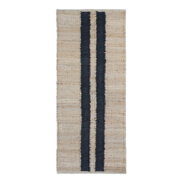 Natural Black Stripe Hallway Runner- Handwoven Jute Hemp Area Rug