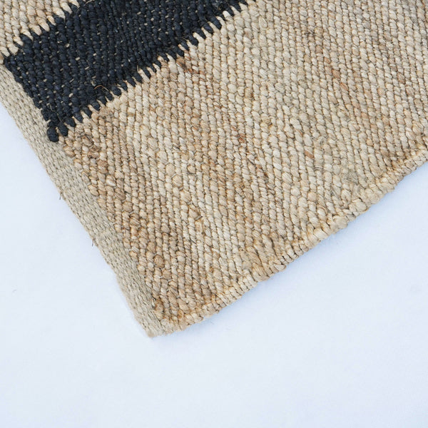 Natural Black Stripe Hallway Runner- Handwoven Jute Hemp Area Rug