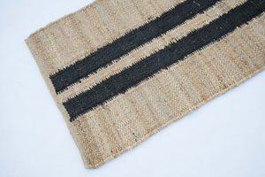 Natural Black Stripe Hallway Runner- Handwoven Jute Hemp Area Rug