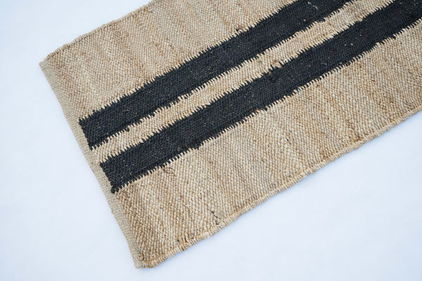 Natural Black Stripe Hallway Runner- Handwoven Jute Hemp Area Rug
