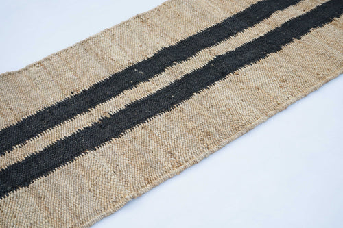 Natural Black Stripe Hallway Runner- Handwoven Jute Hemp Area Rug