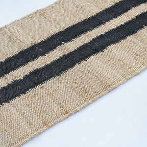 Natural Black Stripe Hallway Runner- Handwoven Jute Hemp Area Rug