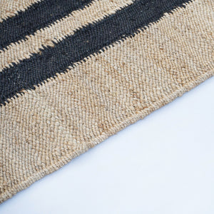 Natural Black Stripe Hallway Runner- Handwoven Jute Hemp Area Rug