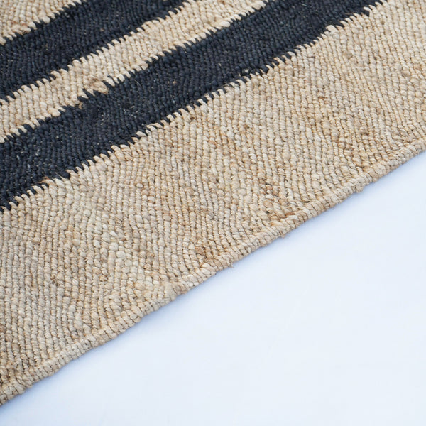 Natural Black Stripe Hallway Runner- Handwoven Jute Hemp Area Rug