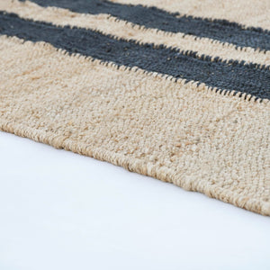 Natural Black Stripe Hallway Runner- Handwoven Jute Hemp Area Rug