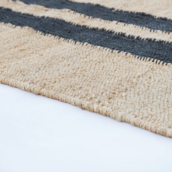 Natural Black Stripe Hallway Runner- Handwoven Jute Hemp Area Rug