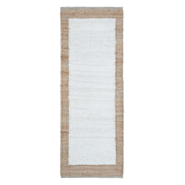 Handwoven Natural Jute Border Runner Rug- Boho Hemp Area Rug 2.5' x 6' ft