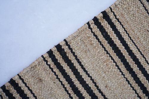 Black Handwoven Hemp Jute Rug, Bohemian Area Rug 2.5'X6' ft
