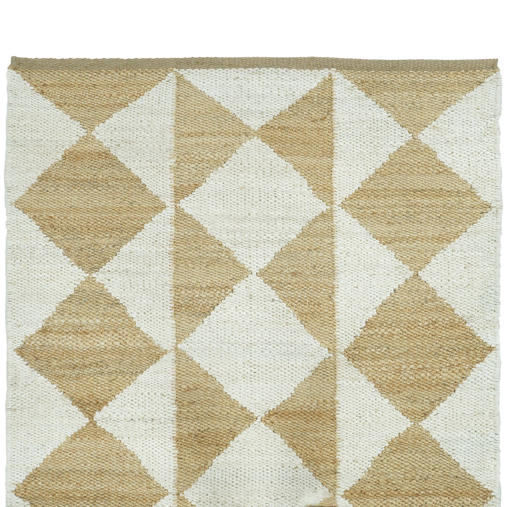 Handmade Geometric Jute Area Rug- Natural & Ivory Diamond Pattern Runner, Modern Boho Floor Rug 2.5 X 6 ft