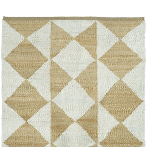 Handmade Geometric Jute Area Rug- Natural & Ivory Diamond Pattern Runner, Modern Boho Floor Rug 2.5 X 6 ft