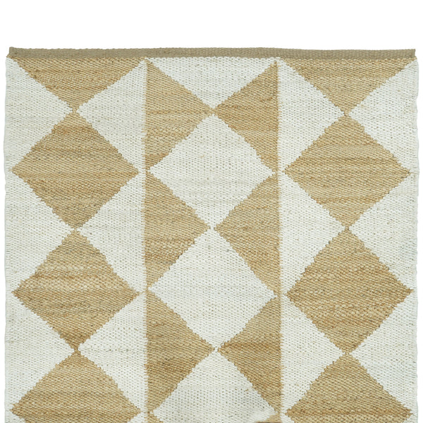 Handmade Geometric Jute Area Rug- Natural & Ivory Diamond Pattern Runner, Modern Boho Floor Rug 2.5 X 6 ft