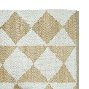 Handmade Geometric Jute Area Rug- Natural & Ivory Diamond Pattern Runner, Modern Boho Floor Rug 2.5 X 6 ft