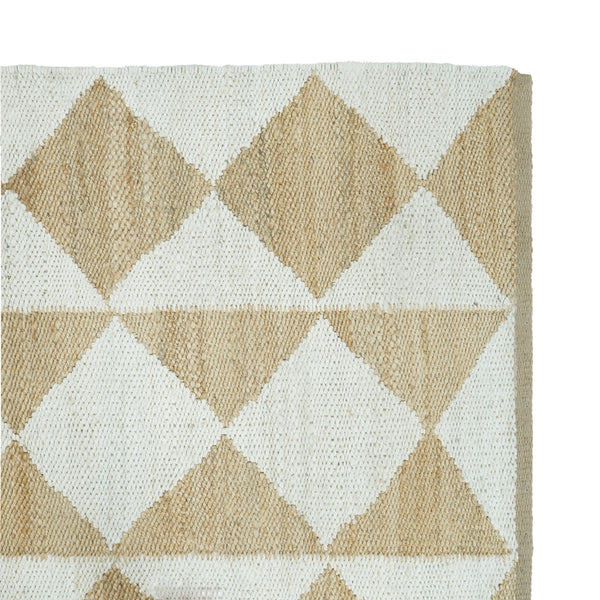 Handmade Geometric Jute Area Rug- Natural & Ivory Diamond Pattern Runner, Modern Boho Floor Rug 2.5 X 6 ft