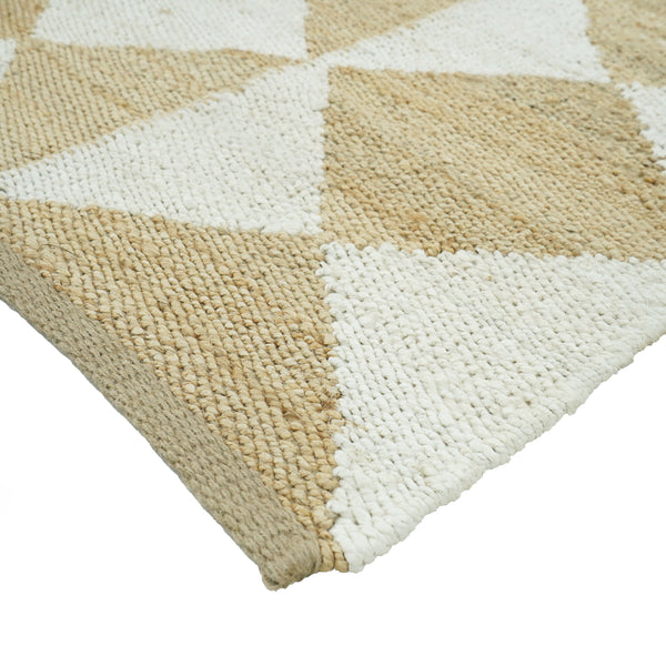 Handmade Geometric Jute Area Rug- Natural & Ivory Diamond Pattern Runner, Modern Boho Floor Rug 2.5 X 6 ft