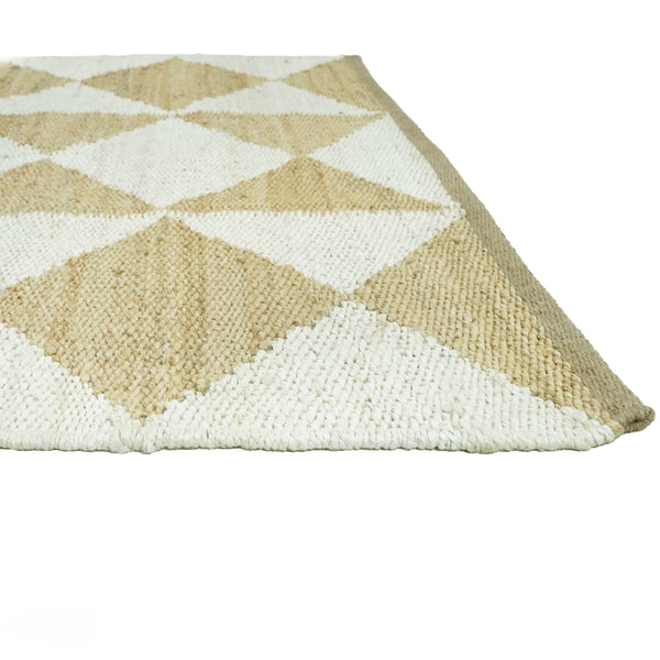 Handmade Geometric Jute Area Rug- Natural & Ivory Diamond Pattern Runner, Modern Boho Floor Rug 2.5 X 6 ft