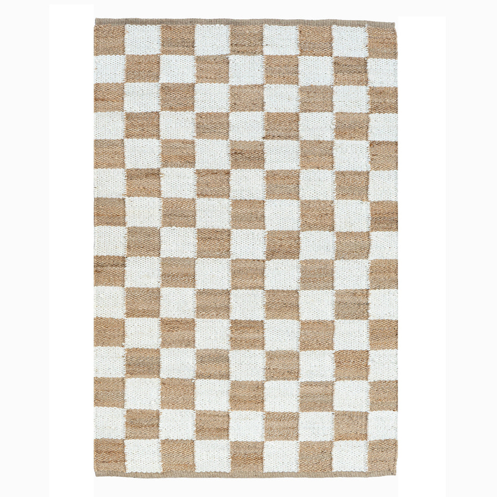 Checkered Handwoven Jute Rug, Natural Ivory