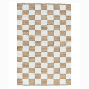 Checkered Handwoven Jute Rug, Natural Ivory