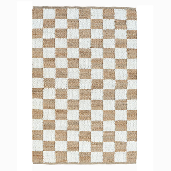 Checkered Handwoven Jute Rug, Natural Ivory