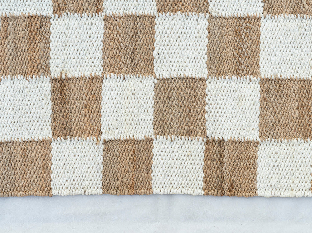 Checkered Handwoven Jute Rug, Natural Ivory
