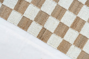 Checkered Handwoven Jute Rug, Natural Ivory