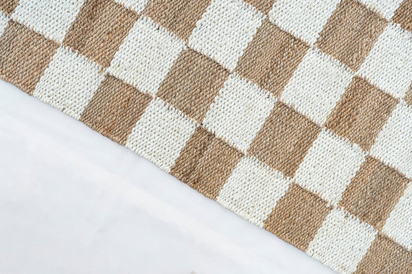 Checkered Handwoven Jute Rug, Natural Ivory