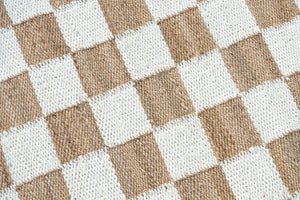 Checkered Handwoven Jute Rug, Natural Ivory