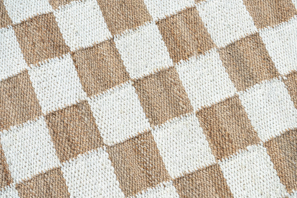 Checkered Handwoven Jute Rug, Natural Ivory