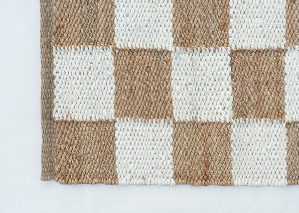 Checkered Handwoven Jute Rug, Natural Ivory