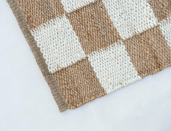 Checkered Handwoven Jute Rug, Natural Ivory