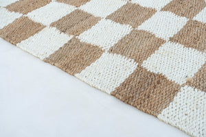 Checkered Handwoven Jute Rug, Natural Ivory