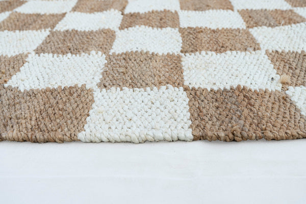 Checkered Handwoven Jute Rug, Natural Ivory